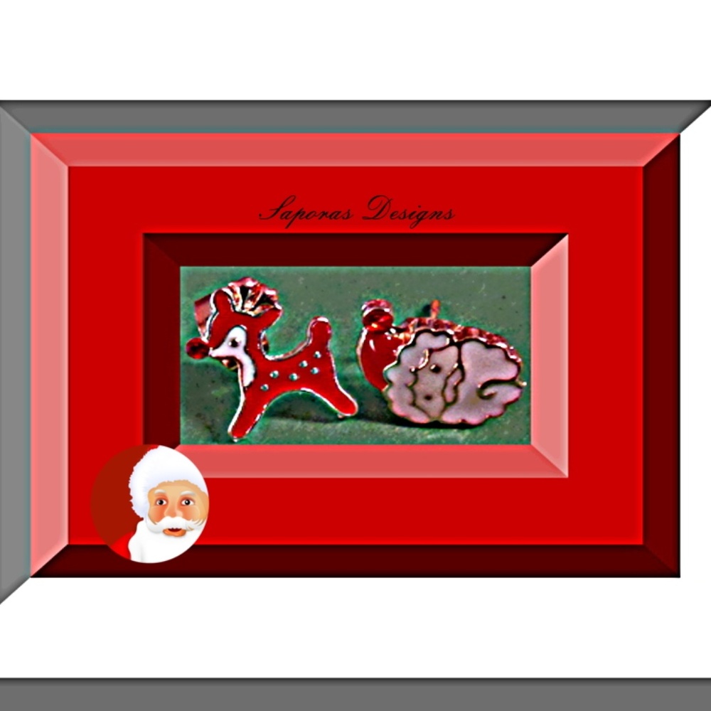 Rudolph/Santa Claus Design Stud Earrings